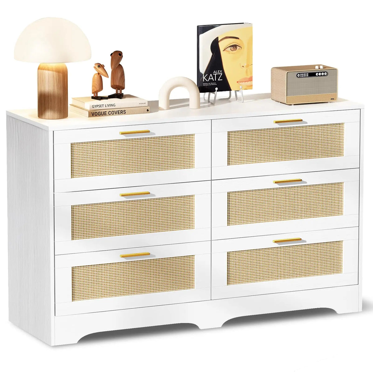 Rattan Six Drawer Dresser for Bedroom and Living Room Storage