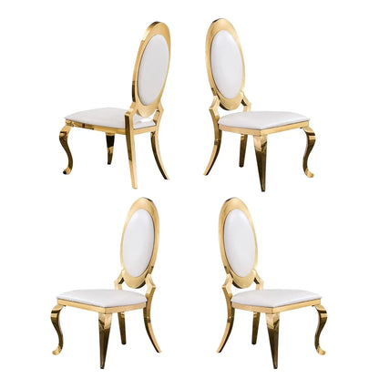 Modern Dining Chair Set of 4, Retro Luxury Leather Dining Room Chairs, Upholstered White Dining Chairs with Gold, Customized
