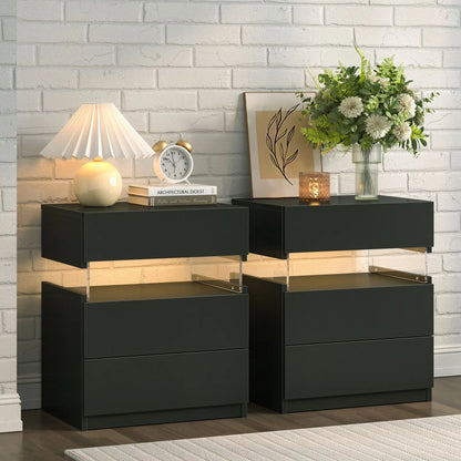 Cubehom LED Bedside Tables with Three Drawers for Bedroom
