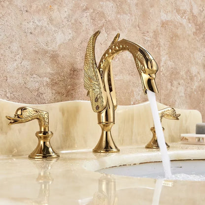 Senlesen Golden Bathroom Basin Faucet Brass Double Handle Hot Cold Sink Mixer Tap Swan Shape Basin Faucet Bathtub Mixers Crane