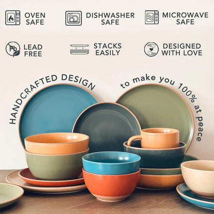 Ceramic Artisan Matte Dinner Plates Set of 6, 10 inch Dish Set - Microwave, Oven, and Dishwasher Safe