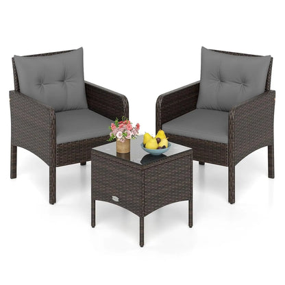 3 Piece Outdoor Patio Furniture Set, Wicker Chairs Set with Glass Top Coffee Table, Thick Cushions, All Weather, Customized