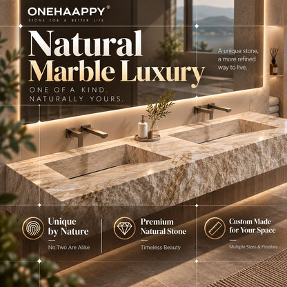Custom Luxury Natural Stone Bathroom Vanity With Integrated Dual Basin