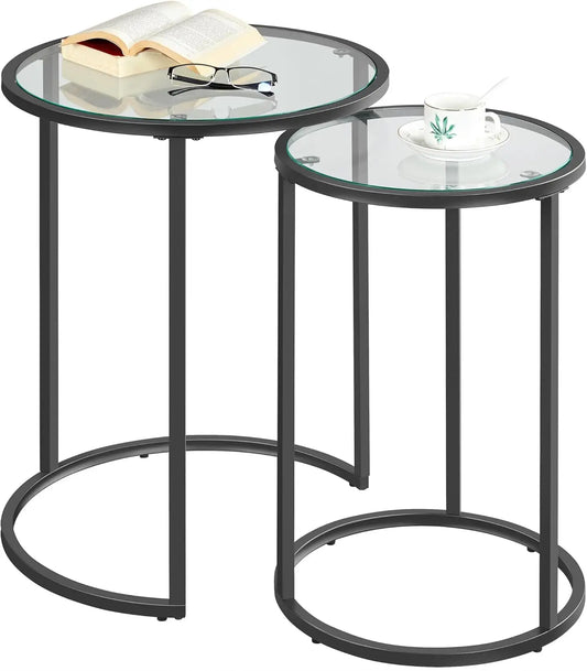 XIUWO Round Nesting End Tables Set With Metal Frame