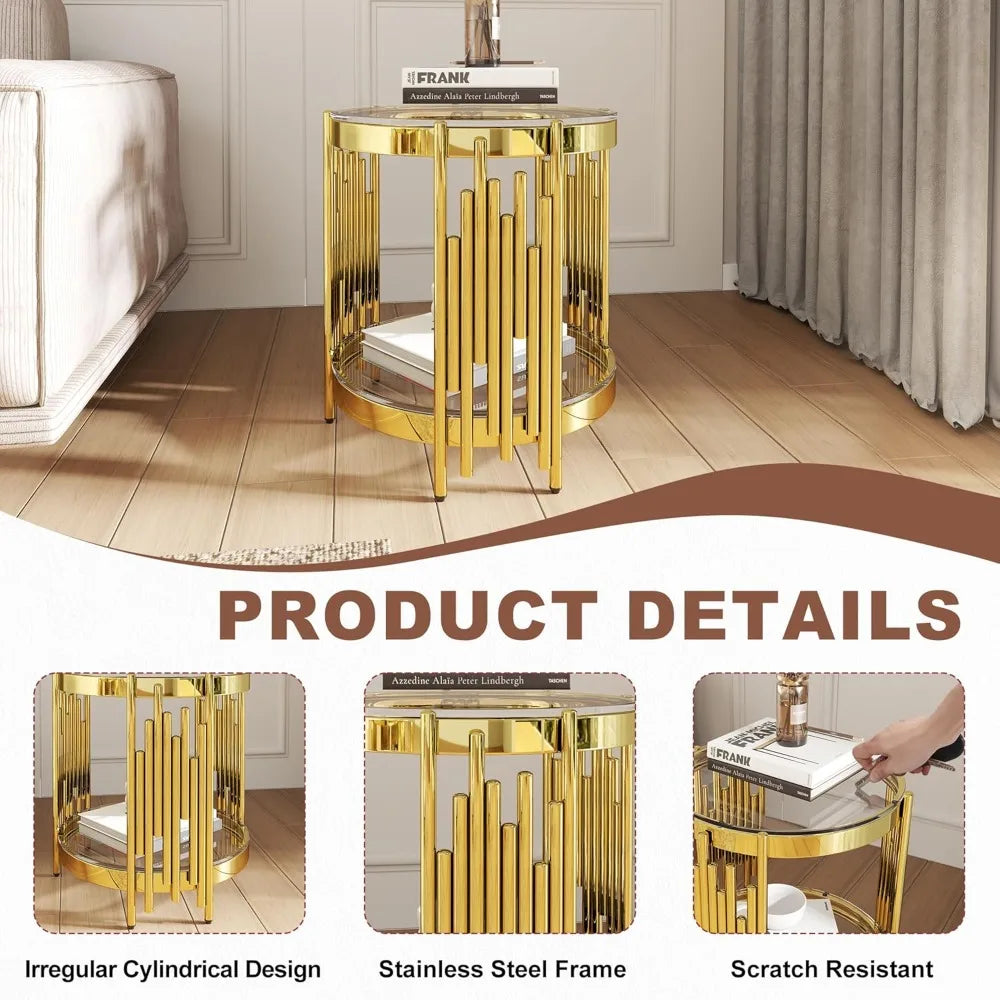 MKDK 3 Piece Glass Coffee Table Set With End Tables Stainless Steel Frames