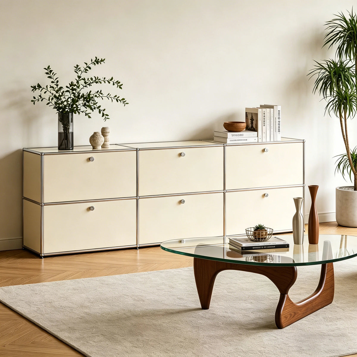 Modern Freestanding Multi-Door Metal Frame Modular Storage Sideboard