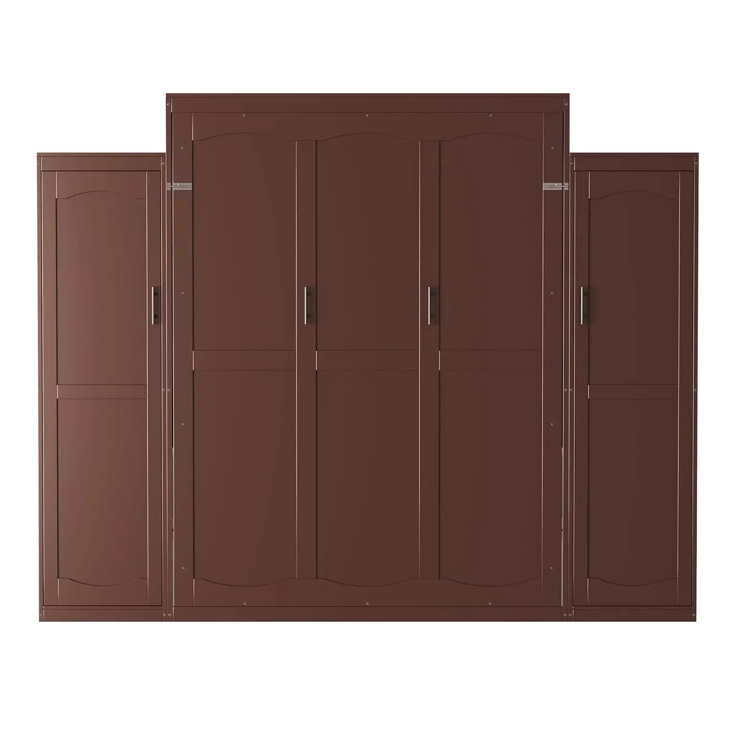 Queen Murphy Bed Wood Wall Bed with 2 Closets &amp; Storage Shelf Foldable Platform Frame for Guest Room Bedroom Walnut, Customized