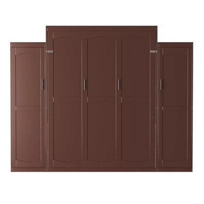 Queen Murphy Bed Wood Wall Bed with 2 Closets &amp; Storage Shelf Foldable Platform Frame for Guest Room Bedroom Walnut, Customized