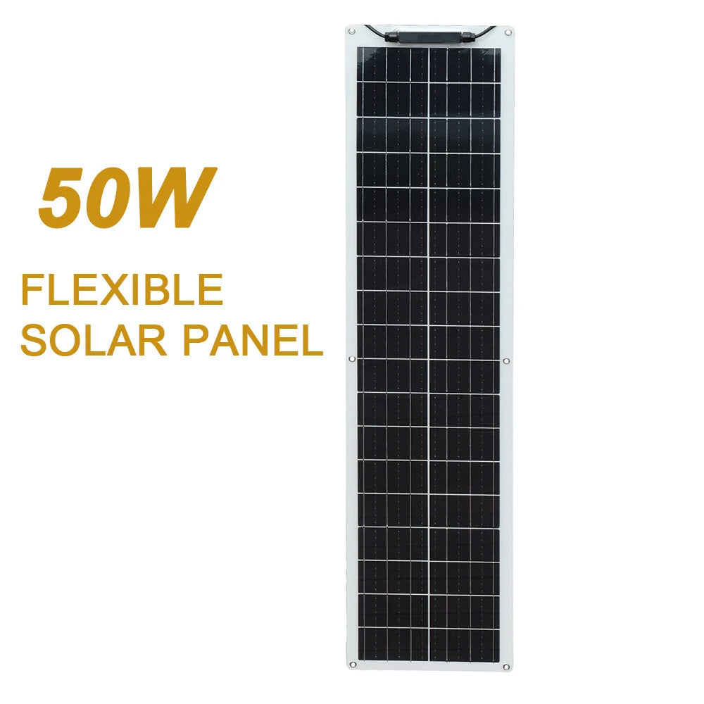 WUZECK Flexible Solar Panel Kit 50 Watt PV Module 100 Watt 12V 24V Solar Cable Cell Home Outdoor Car Boat Battery Camping Trip