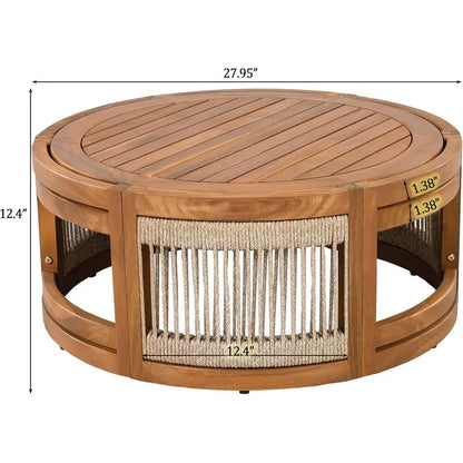 4-Piece Patio Contion Set, All Weather Sectional Soa Set w/ 2 Chairs, Loveseat &amp; Table Premium, Acacia Wood Outdoor urniture Set