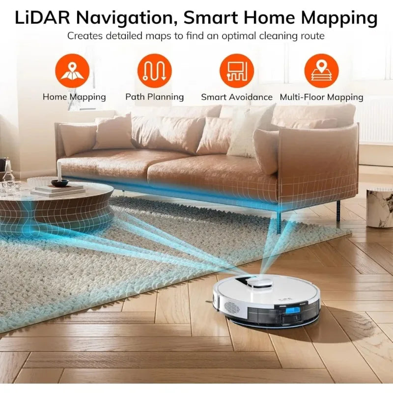 Furniture.A12 Pro Robot Vacuum and Mop Combo, Self Emptying Station for 60 Days, LiDAR Navigation,  Mapping, No-Go Zones sofa