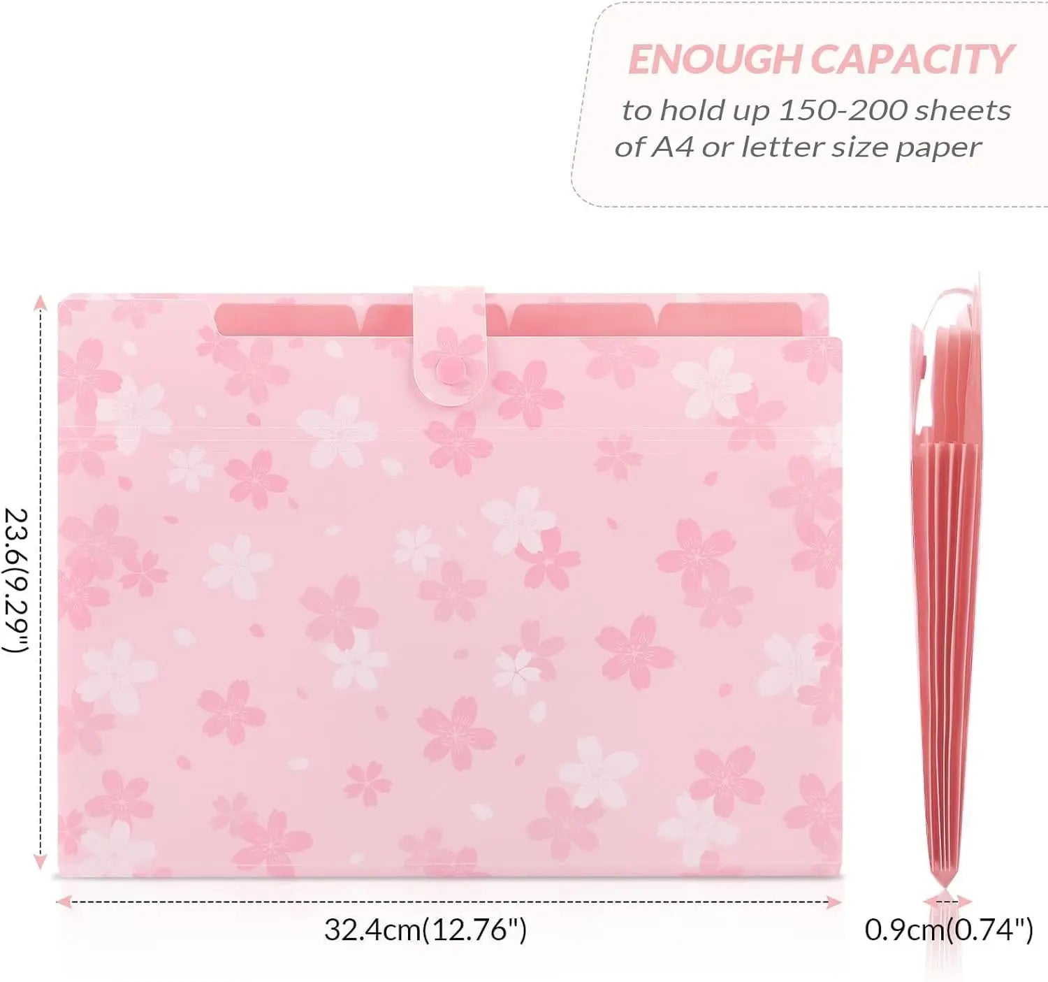 Pink Expanding File Folder with 5 Pockets, Portable Accordion Organizer for Receipts and Documents, Letter Size Office Supplies