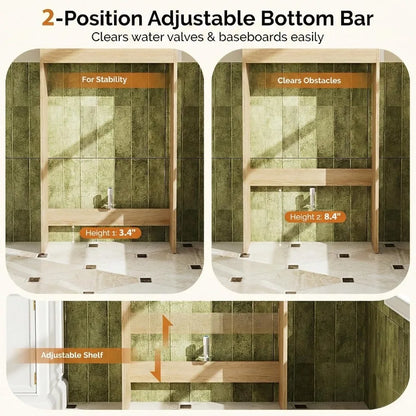 Mid Century Modern Over-the-Toilet Storage Cabinet, Natural Oak, Adjustable Shelves