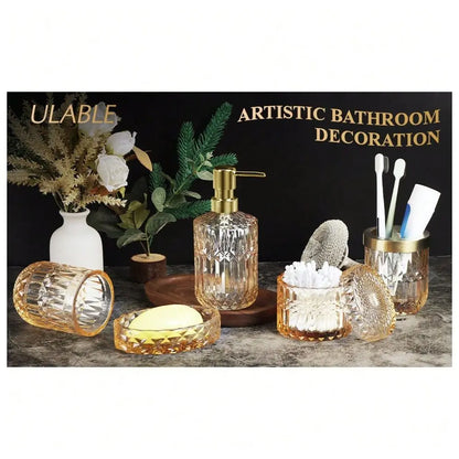 Bathroom Accessories OrganizerBathroom Accessories Set, 5 Pcs Glass Bathroom Accessories With Lotion Soap Dispenser, Soap Dish,