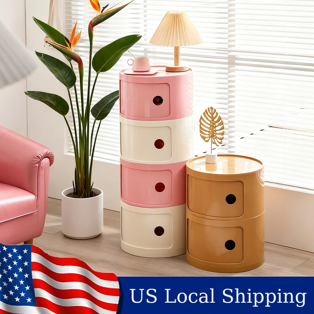 General Use Minimalist Round Bedside Table Nordic Plastic Nightstand