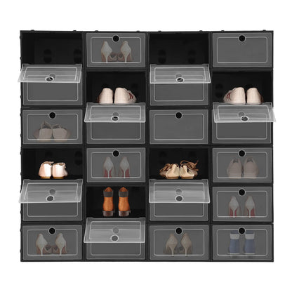24Pcs Stackable Shoe Storage Box Clear PP Shoe Case Organizer with Snap Design Dustproof Foldable for Home Closet