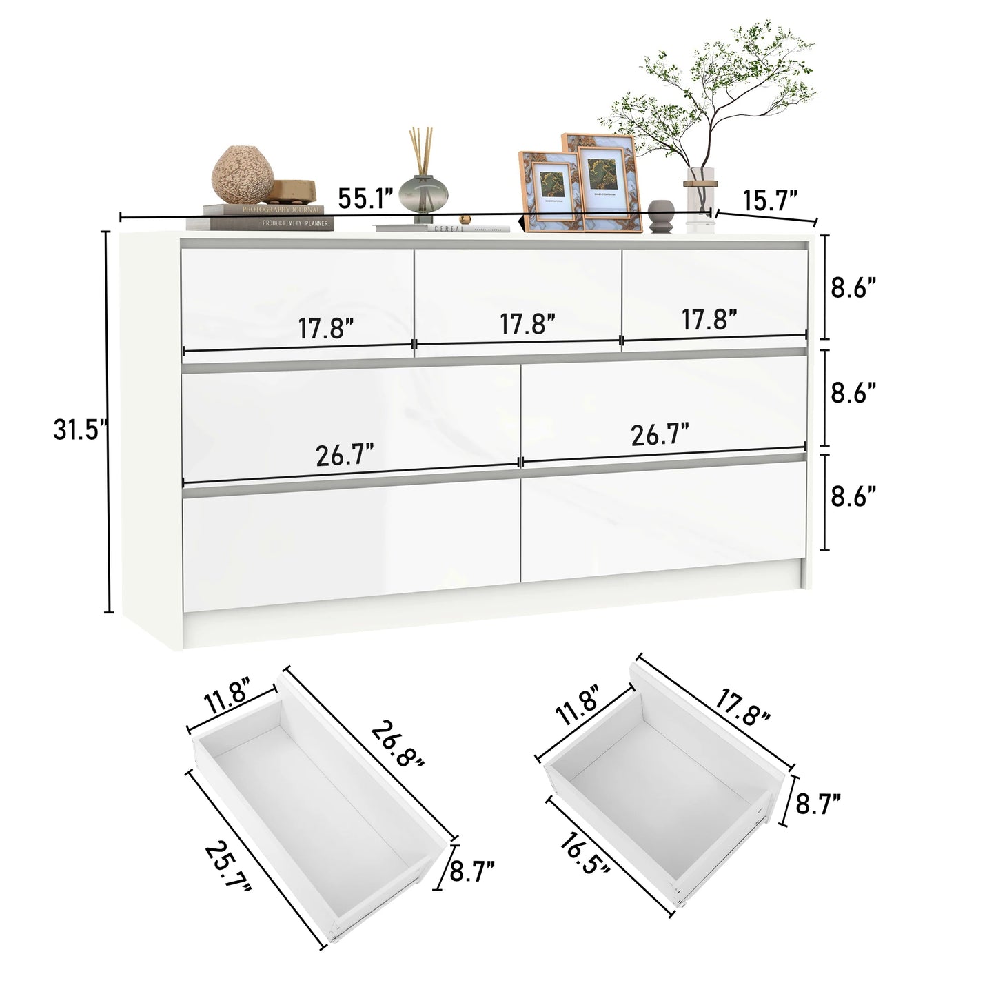 General Use 7 Drawer Dresser Modern Wood Chest Of Drawers