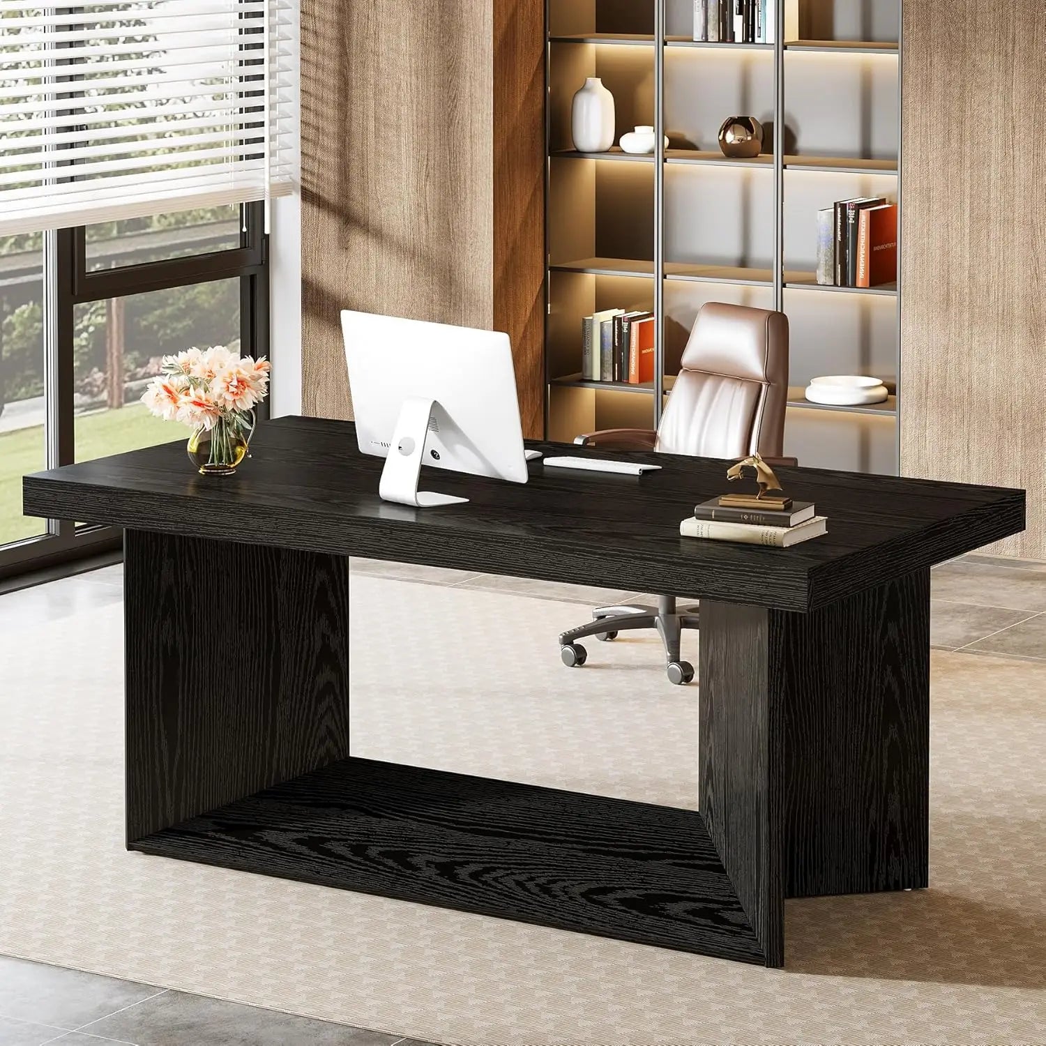 Executive Desk, Large Office Computer Desk with Heavy Duty Pedestal, Farmhouse Simple Workstations Writing  , Customized