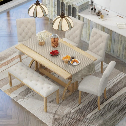 Solid Wood Kitchen Dining Room Table Set with Bench and Chairs for 6 Persons, Dining Table Set with with, Customized