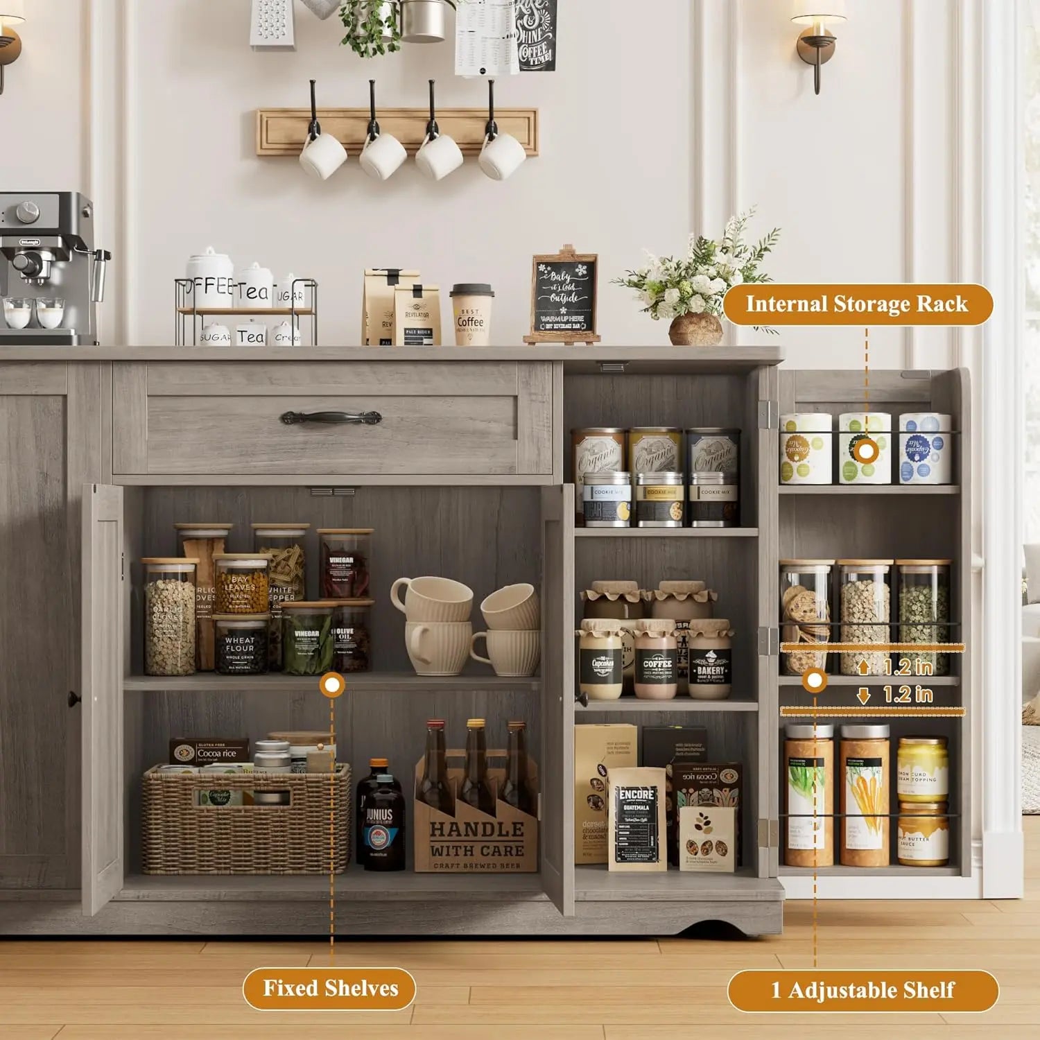 47" Rolling Kitchen Island Cart with Storage Drawers Adjustable Shelves Buffet Sideboard Dining Room Custom