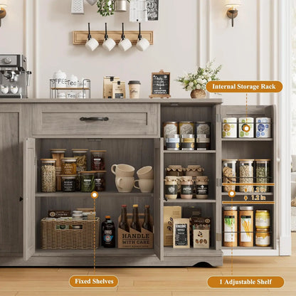 47" Rolling Kitchen Island Cart with Storage Drawers Adjustable Shelves Buffet Sideboard Dining Room Custom
