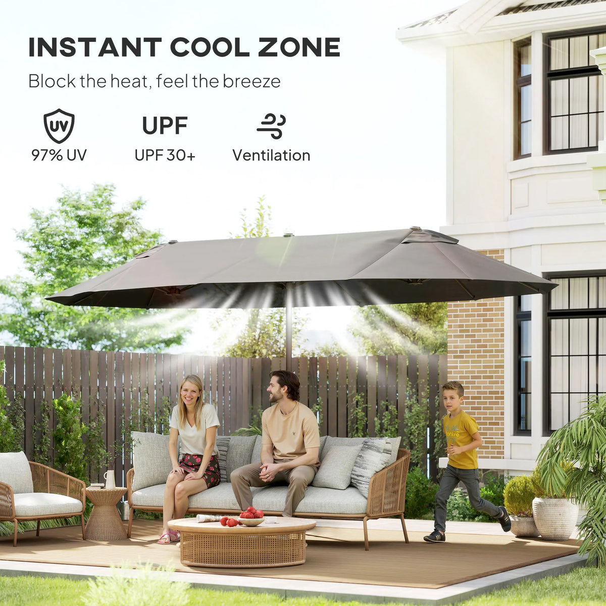 Outsunny Double-Sided Outdoor Patio Umbrella With Crank Handle