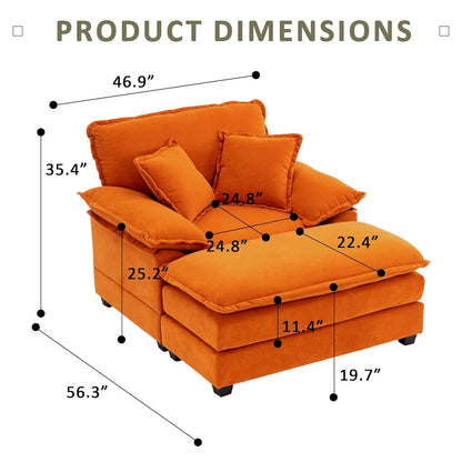 Oversized Chaise Lounge Chair with Ottoman，56.3" Indoor Velvet Deep Seat Reading Chairs,Comfort Accent Leisure Chair Set for Liv
