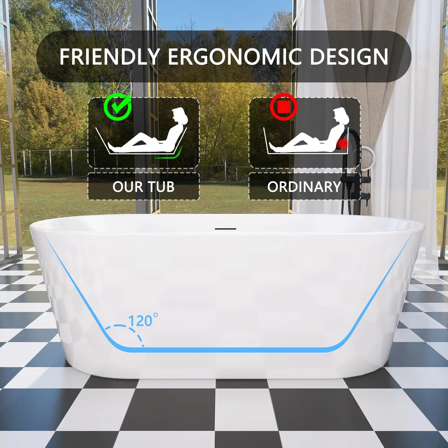 Sh.Kl Freestanding Acrylic Bathtub Soaking Tub for Bathroom