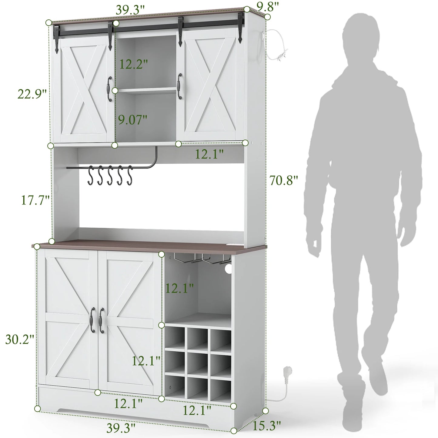 Charge Kitchen Pantry Cabinet With Charging Station and Sliding Doors