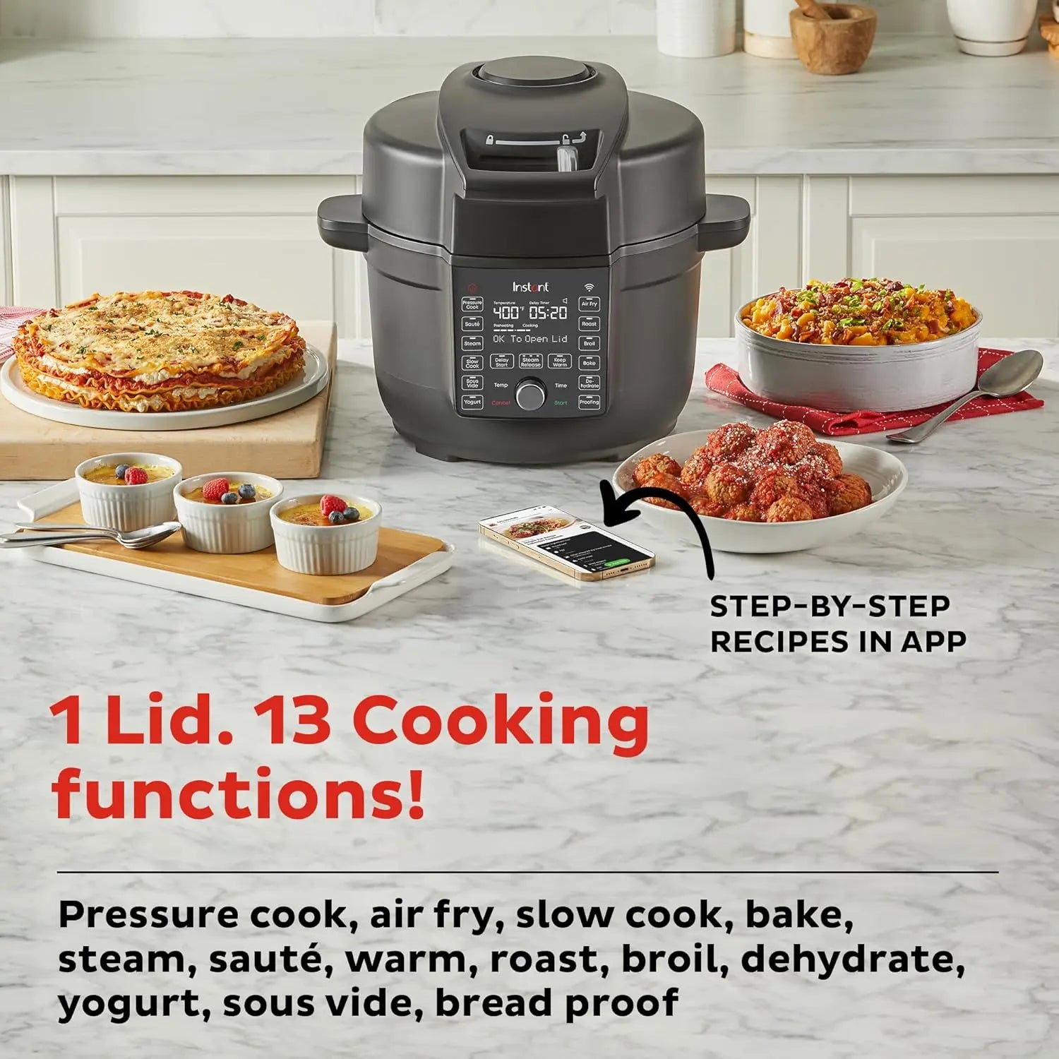 6.5 Quart Air Fryer &amp; Pressure Cooker Combo with WiFi, 13-in-1 Functions: Sauté, Slow Cook, Bake, Steam, Roast &amp; More