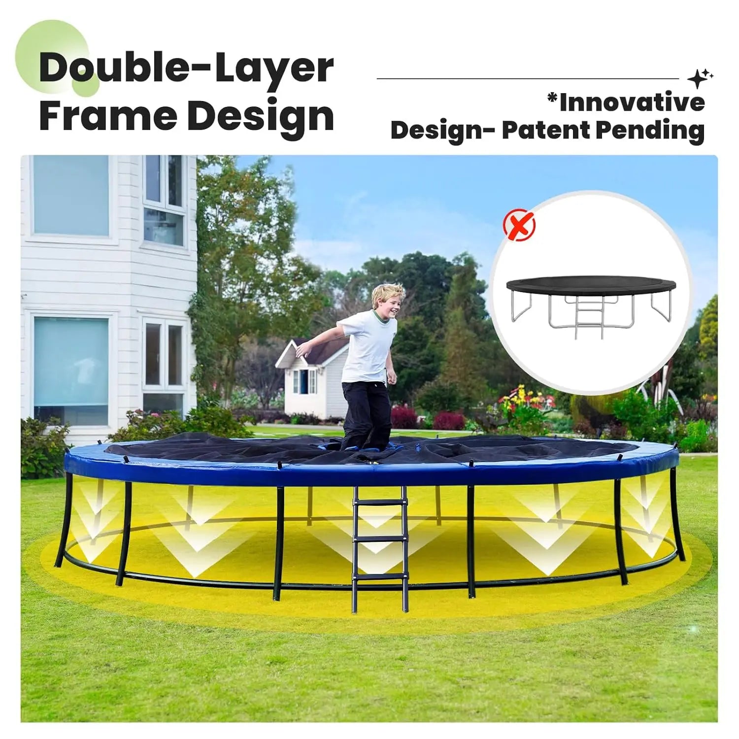 1800LBS Capacity No-Gap Design 16 15 14 12FT Trampoline with Safety Enclosure Net and Non-Slip Ladder 10-Year, Customized