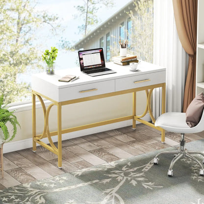 Modern Computer Desk with 2 Drawers Set of 2, 41 Inches Study Writing Office Desk for Home Office, Bedroom, Makeup, Customized