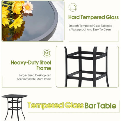 3‑Pieces Outdoor Patio Swivel Bar Set, Weather‑Resistant Counter Height Furniture Set for Backyard Garden Poolside Deck