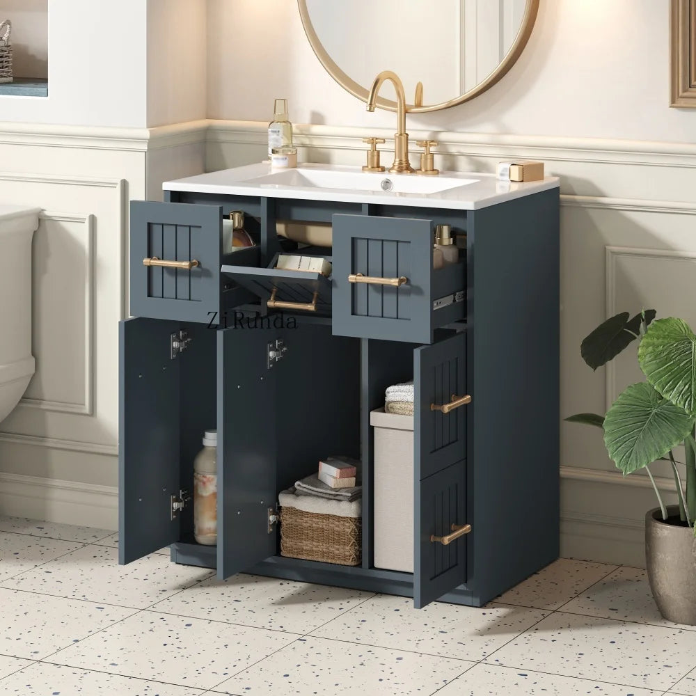 30inch Bathroom Vanity with Undermount Sink and Drawers, Painted Surface, Soft-Close Doors, Bathroom Cabinet with Tip-Out Drawer