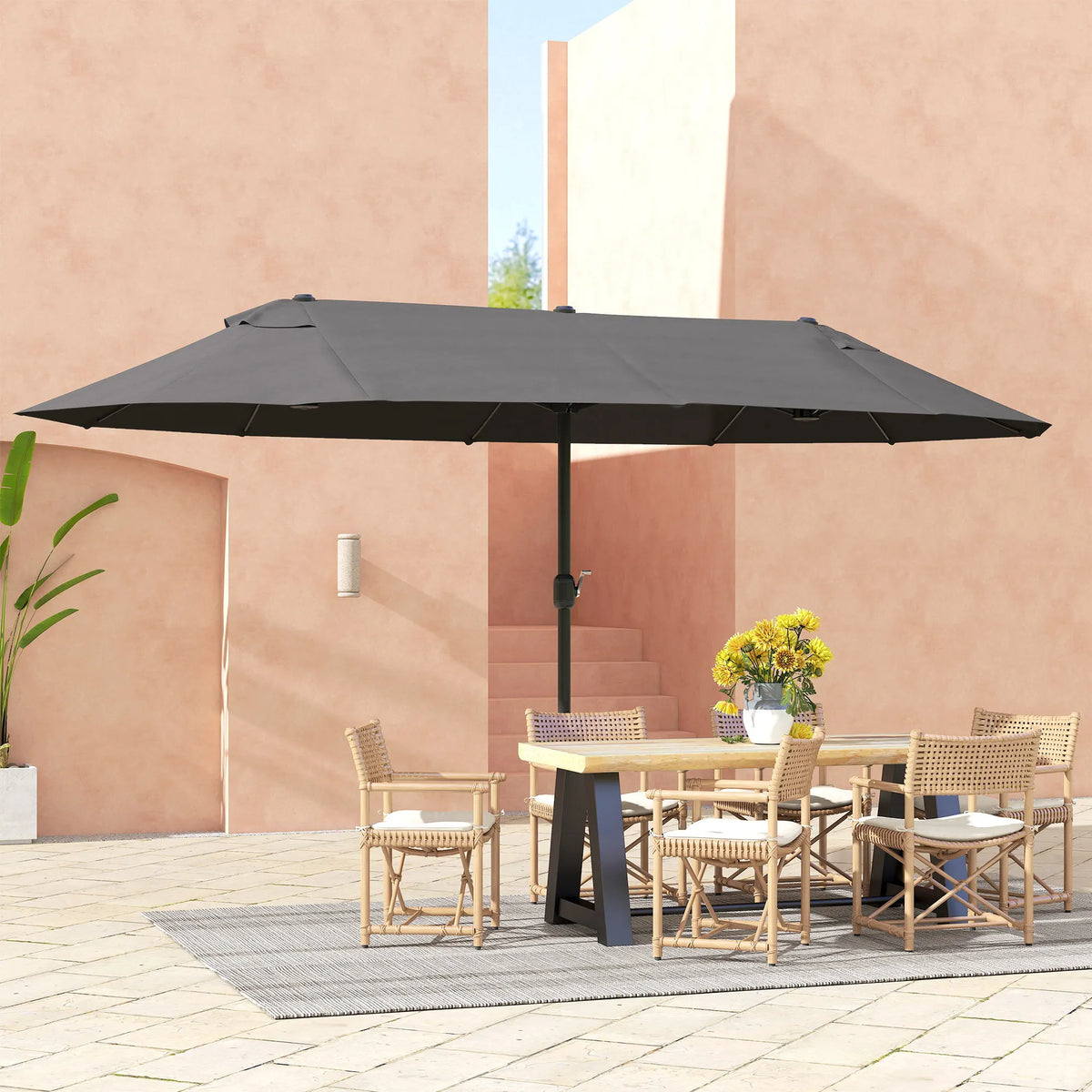 Outsunny Double-Sided Outdoor Patio Umbrella With Crank Handle