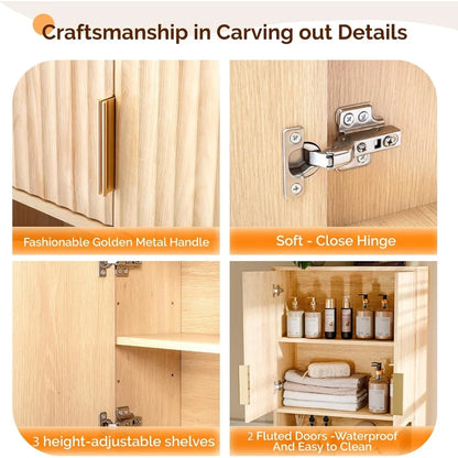 Mid Century Modern Over-the-Toilet Storage Cabinet, Natural Oak, Adjustable Shelves