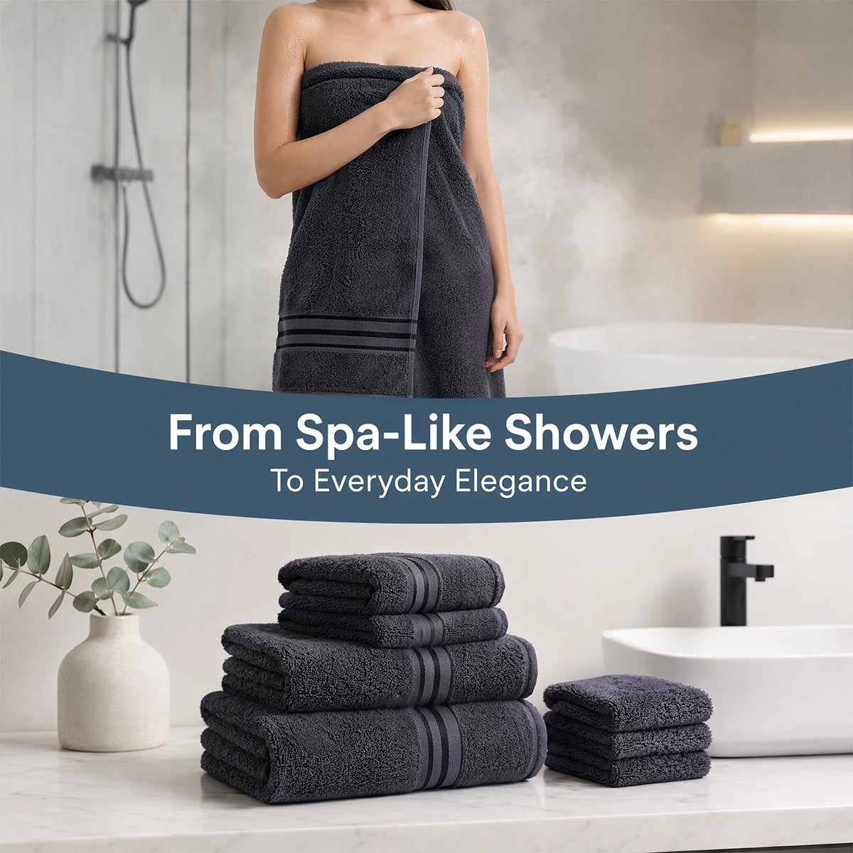 8 Piece Luxury Towel Set – Majestic Plush, Super Absorbent &amp; Quicker-to-Dry, Thick 100% Ring Spun Cotton Towels for Bathroom, Spa &amp; Hotel – 2 Bath, 2 Hand, 4 Washcloths