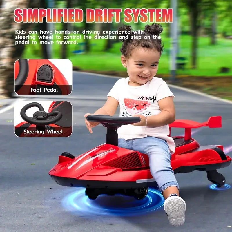 【Akeleo】12V Electric Wiggle Car with Pedal, 2 in 1 Wiggle Car Ride On Toys for Kids Ages 3 and Up, Anti-Rollover Flashing Wheels