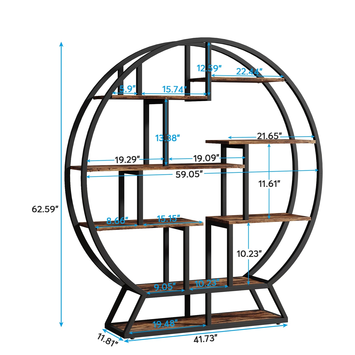 Tribesigns Round Etagere Bookshelf With Staggered Shelves Industrial Iron