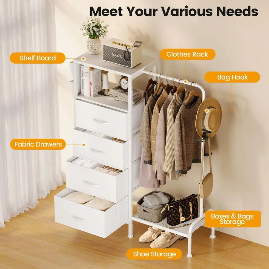 Dresser With Hanging Rack And Coat Rack Storage Unit