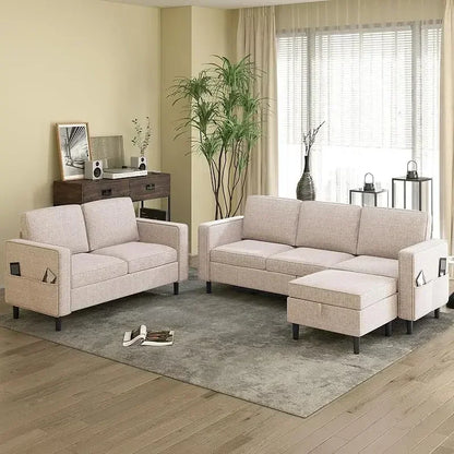 RPD4-Bus 78"W 3 piece living room couch set.3 seater sofa storage ottoman and loveseat furniture sets. modern L shaped section