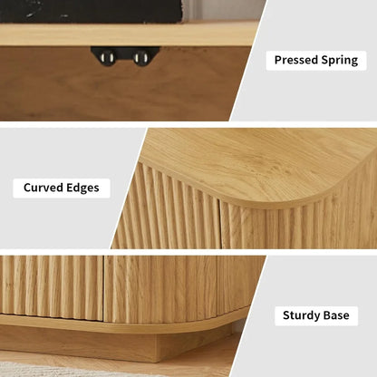 64" Sideboard Buffet Cabinet with Adjustable Shelves, Wooden Fluted Storage Credenza for Kitchen Living Room (Natural Oak)