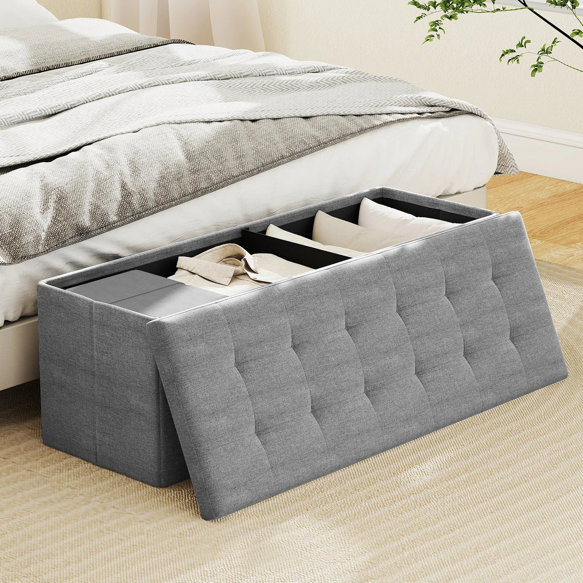 HOMASIS Folding Storage Ottoman Chest With Divider Bench