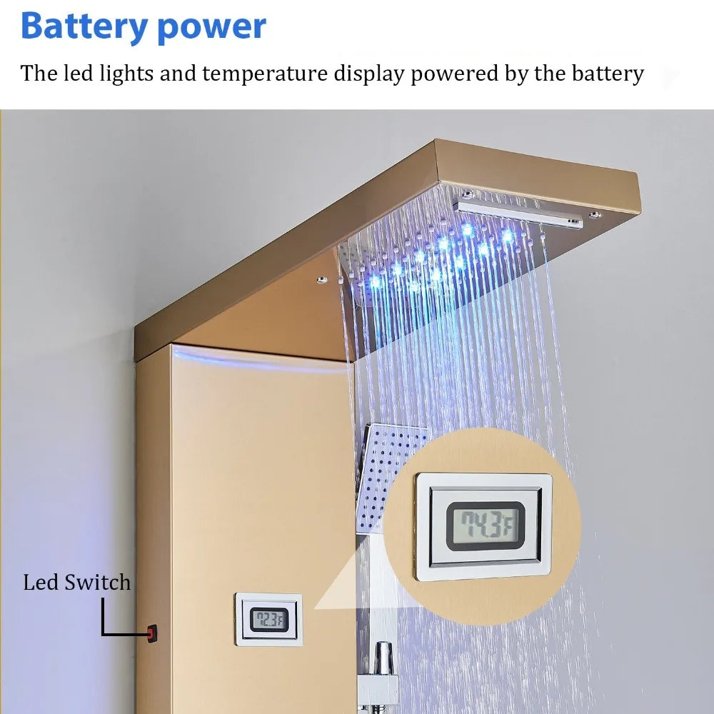 Gold Stainless Steel Shower Panel Tower System Massage Body Jets With Tub Spout