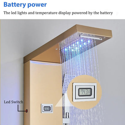 Gold Stainless Steel Shower Panel Tower System Massage Body Jets With Tub Spout