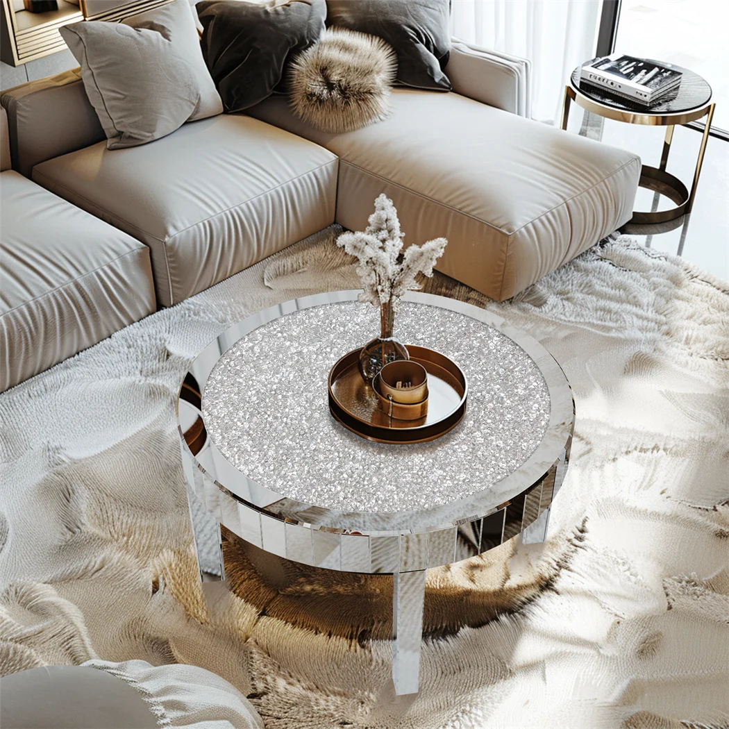 ARTLOGE Mirrored Glass Top Coffee Table With Diamond Accent