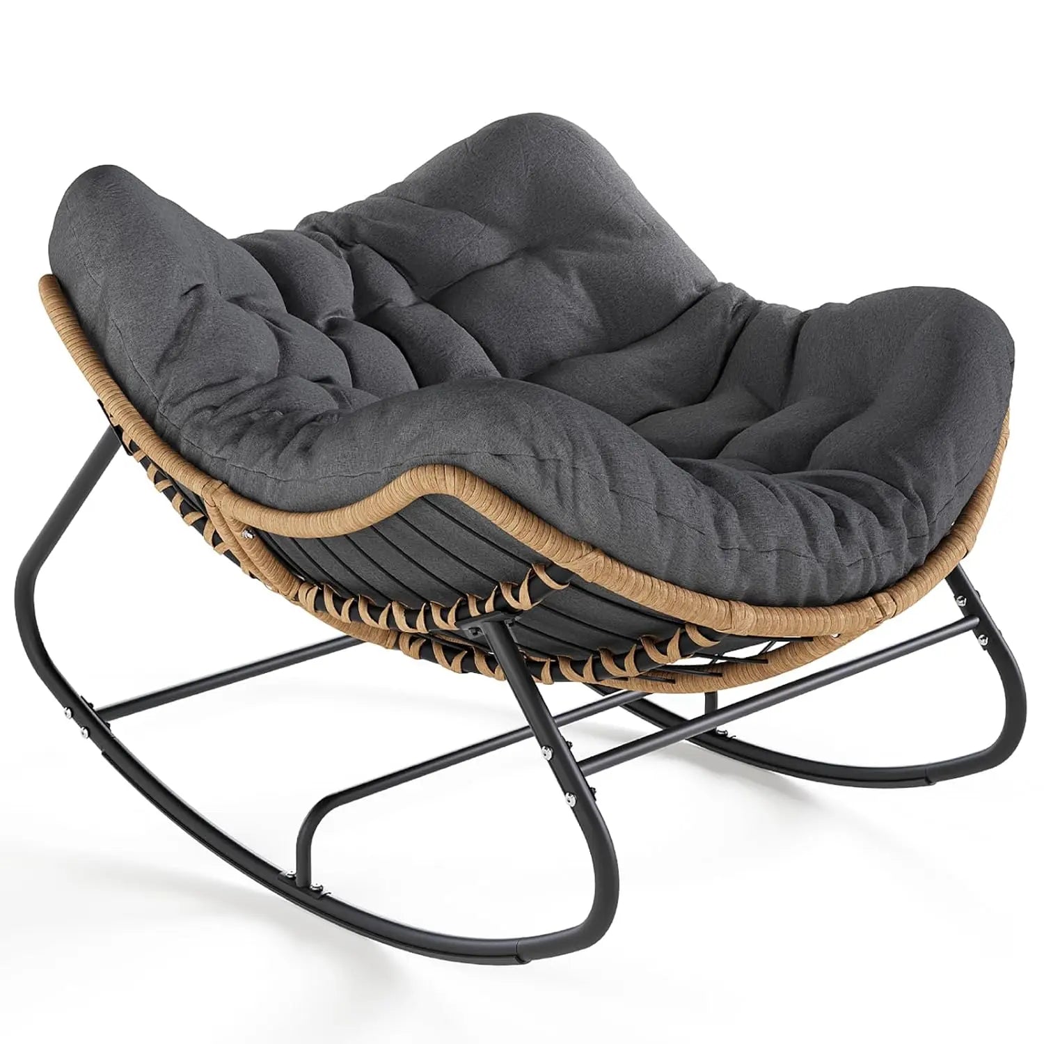 Outdoor Rocking Chair, Oversized Patio Papasan Rocker, Comfy Wicker Reading Lounge, Indoor Egg Chair for Bedroom,, Customized