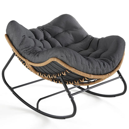 Outdoor Rocking Chair, Oversized Patio Papasan Rocker, Comfy Wicker Reading Lounge, Indoor Egg Chair for Bedroom,, Customized