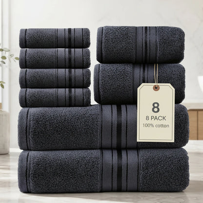 8 Piece Luxury Towel Set – Majestic Plush, Super Absorbent &amp; Quicker-to-Dry, Thick 100% Ring Spun Cotton Towels for Bathroom, Spa &amp; Hotel – 2 Bath, 2 Hand, 4 Washcloths