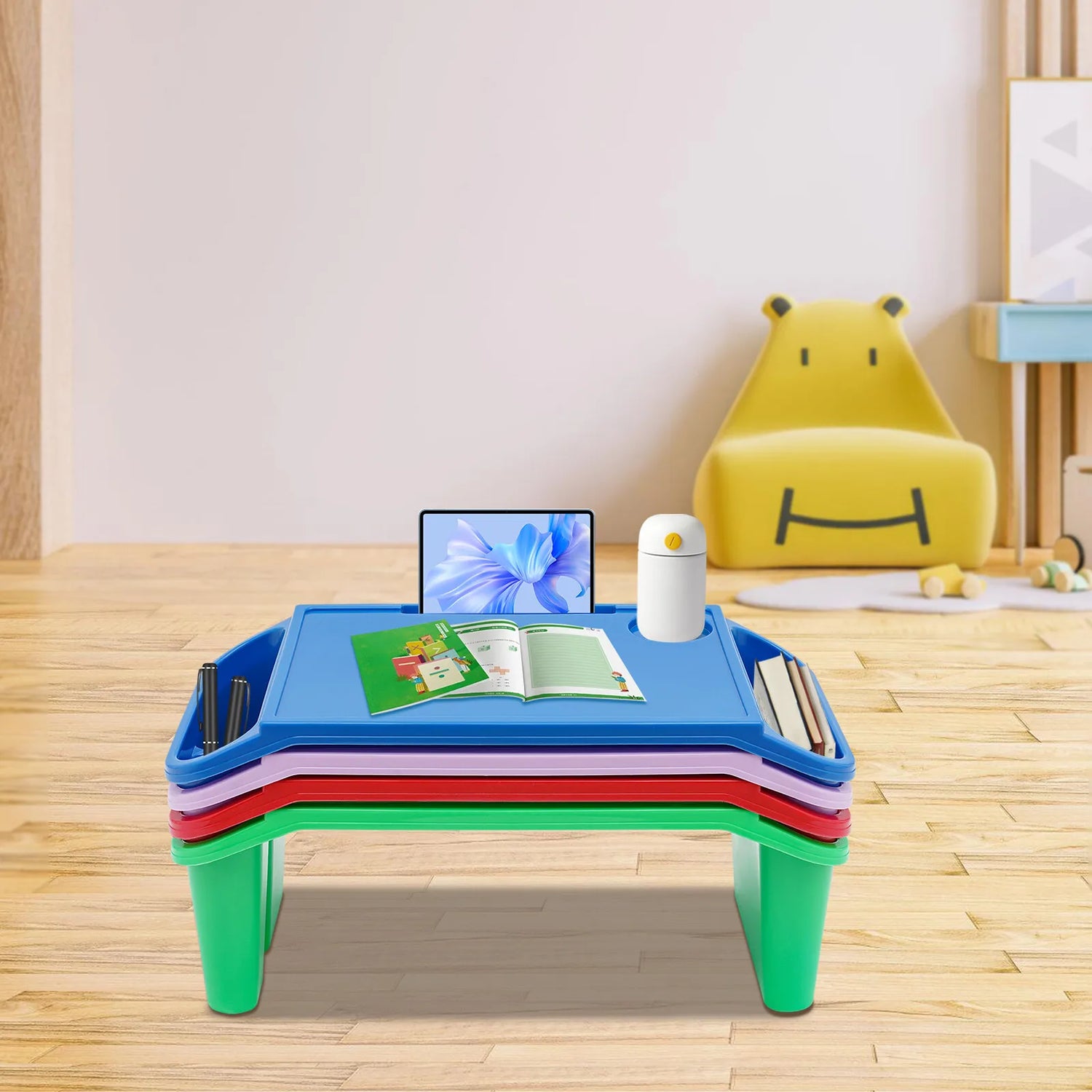 4-Piece Kids Lap Desk Set with Storage Pockets - Lightweight Plastic Tray for Breakfast, Laptop &amp; Crafts in Bed  table for kids